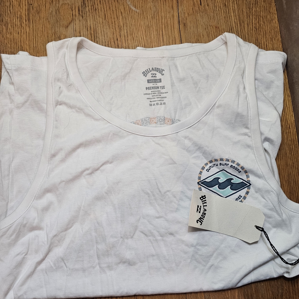 Billabong White Tank with Blue Graphic